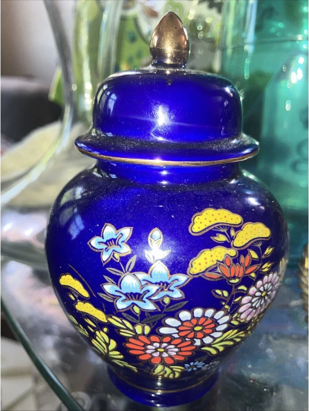 Small Ginger Blue Jar Japanese Urn Cobalt Vases Flowers Satsuma With Lid Vintage